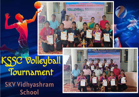 Our school Volleyball Teams (Under-14 & Under-19 Girls) participated in the KSSC Volleyball Tournament held on 15.10.2025 (Wednesday) at SKV Vidhyashram School, Namakkal.