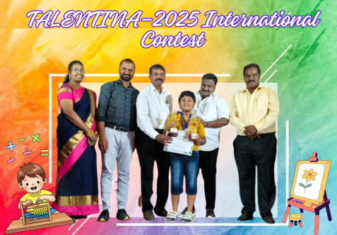 We are delighted to share that our student Kriewin Kumar of Class IV participated in the TALENTINA–2025 International Contest conducted by AALAYAM Academy on Sunday, the 7th of December 2025, and secured the First Place in both Abacus and Drawing events.