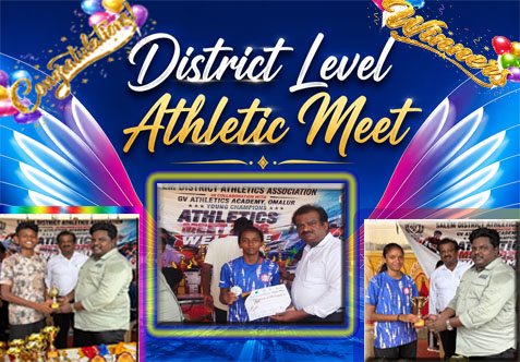 On Sunday 14.06.2026, our school's athletic students participated in the District Level Athletic Meet, organized by the Salem District Athletic Association and GV Athletic Academy at Government Higher Secondary School, Omalur. Our students performed exceptionally well and secured more than 15 medals with 2 individual championships.